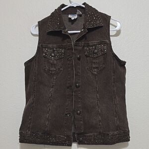 DG2 by Diane Gilman Brown Denim Vest Sleeveless Casual M